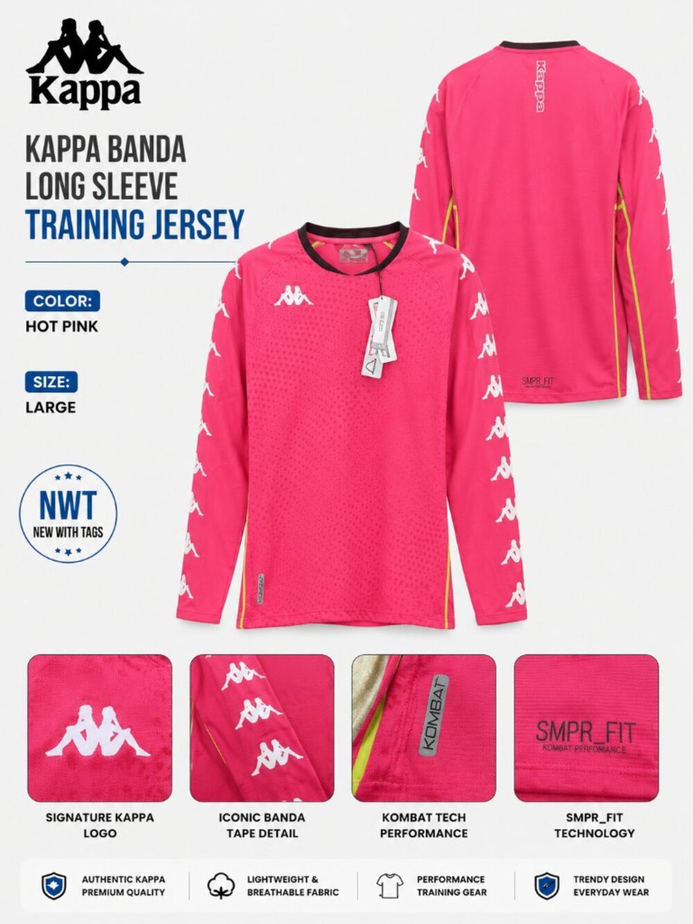 NWT Kappa Banda Sample Long Sleeve Training Jersey Hot Pink Size L